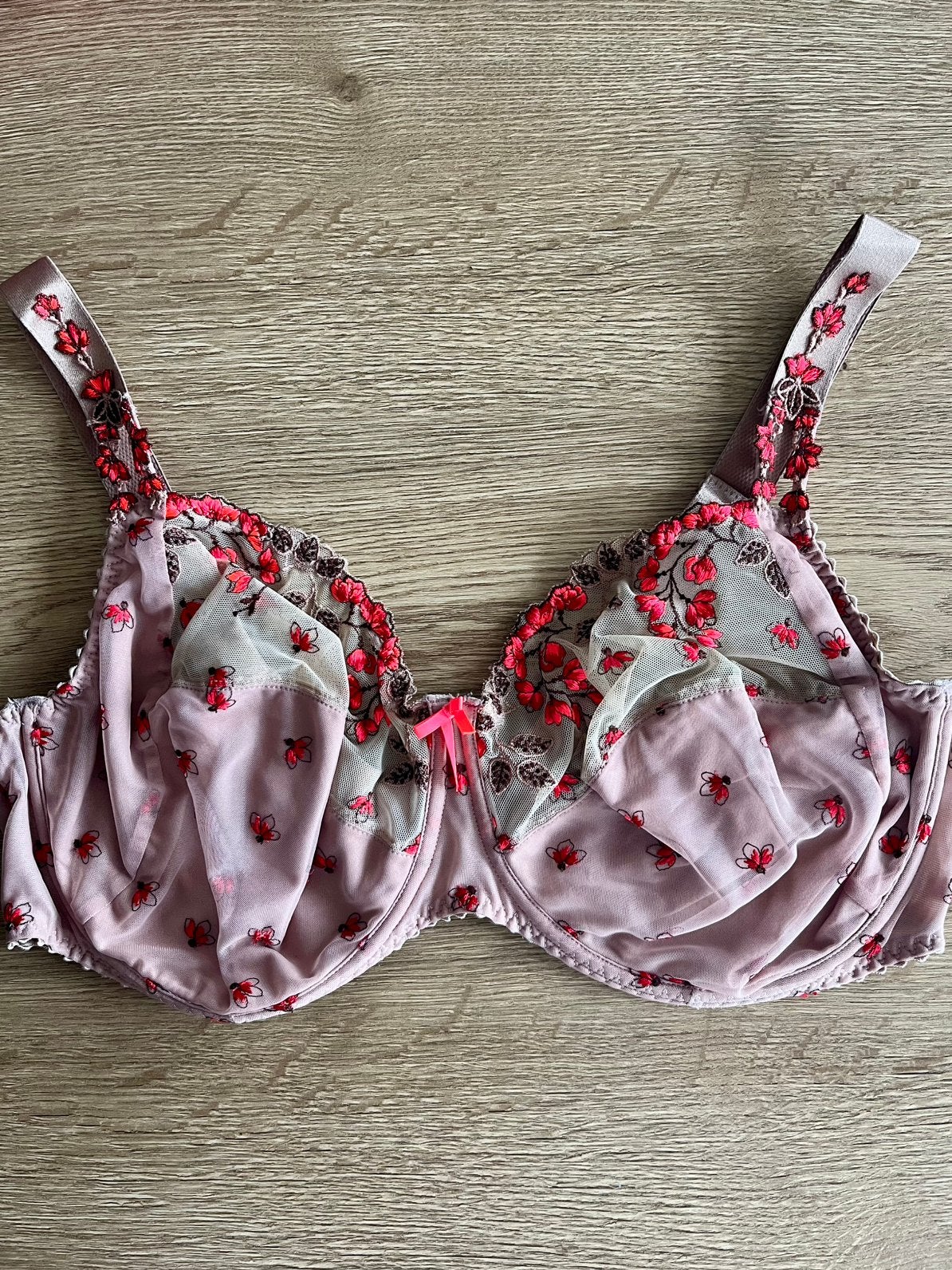 Prima donna 90F full cup huid met rode bloemen borduur, BH, Meerkleurig, Verzenden