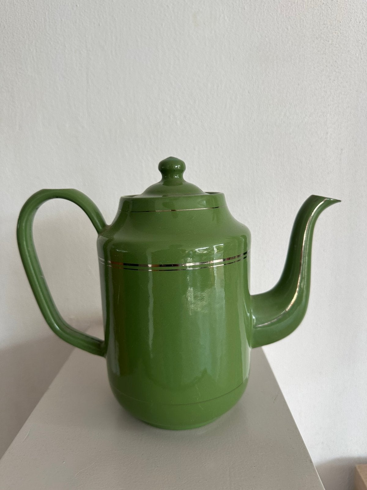 Groen emaille zilveren bies koffiepot, Antiek en Kunst, Ophalen of Verzenden