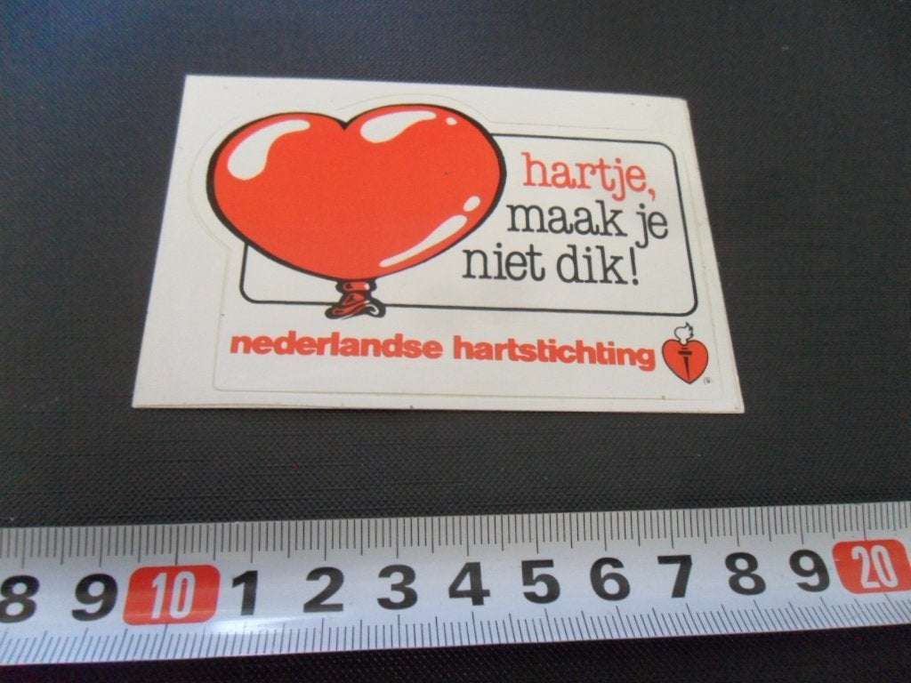 sticker Nederlandse hartstichting Hartje maak je niet dik, Verzamelen, Ophalen, Zo goed als nieuw