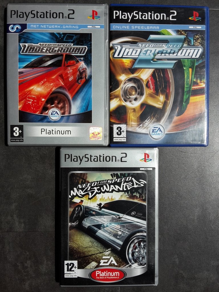 PS2 Set - Need For Speed Underground 1 & 2 & Most Wanted, 1 speler, Racen en Vliegen, Ophalen of Verzenden, Zo goed als nieuw