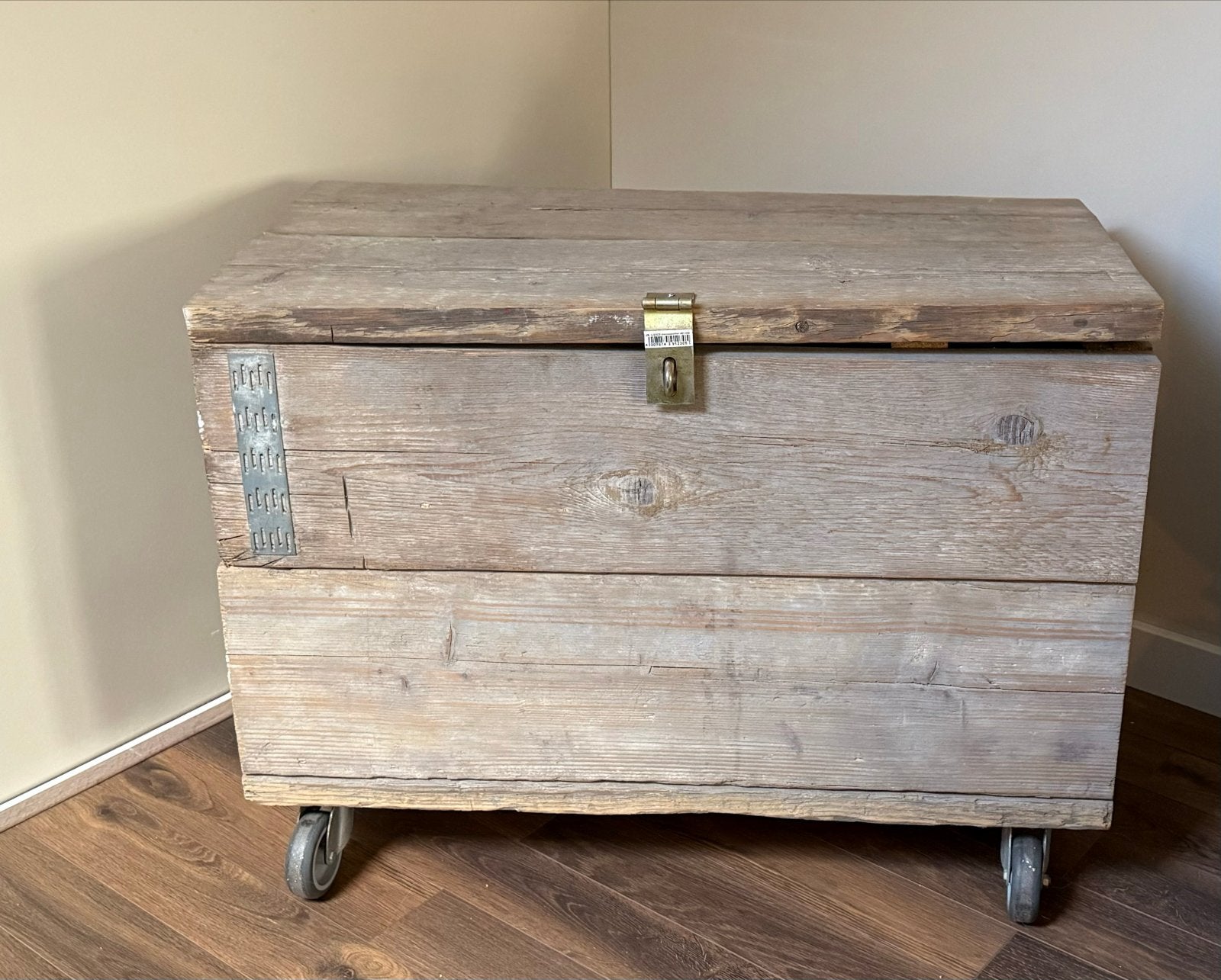 Steigerhouten kist op wielen, Huis en Inrichting, Ophalen, 50 – 75, Gebruikt, 100 tot 150 cm