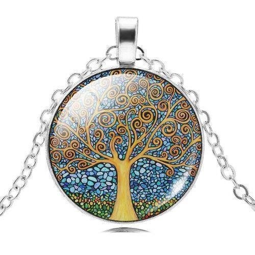 Levensboomhanger van glas, aan zilverkleurige ketting, Sieraden, Tassen en Uiterlijk, Ophalen of Verzenden, Nieuw, Zilver, Zilver