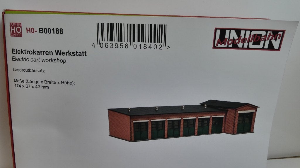 Bouwdoos H0: Modelbahnunion werkplaats electrokar Lasercut, Hobby en Vrije tijd, Modeltreinen | H0, Nieuw, Brug, Tunnel of Gebouw