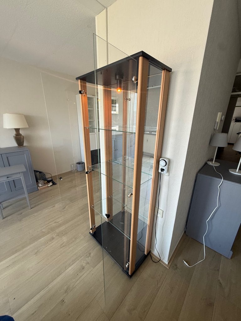 Mooie vitrinekast met spiegel achterwand en verlichting, Huis en Inrichting, Ophalen, 50 tot 100 cm, Glas, 150 tot 200 cm