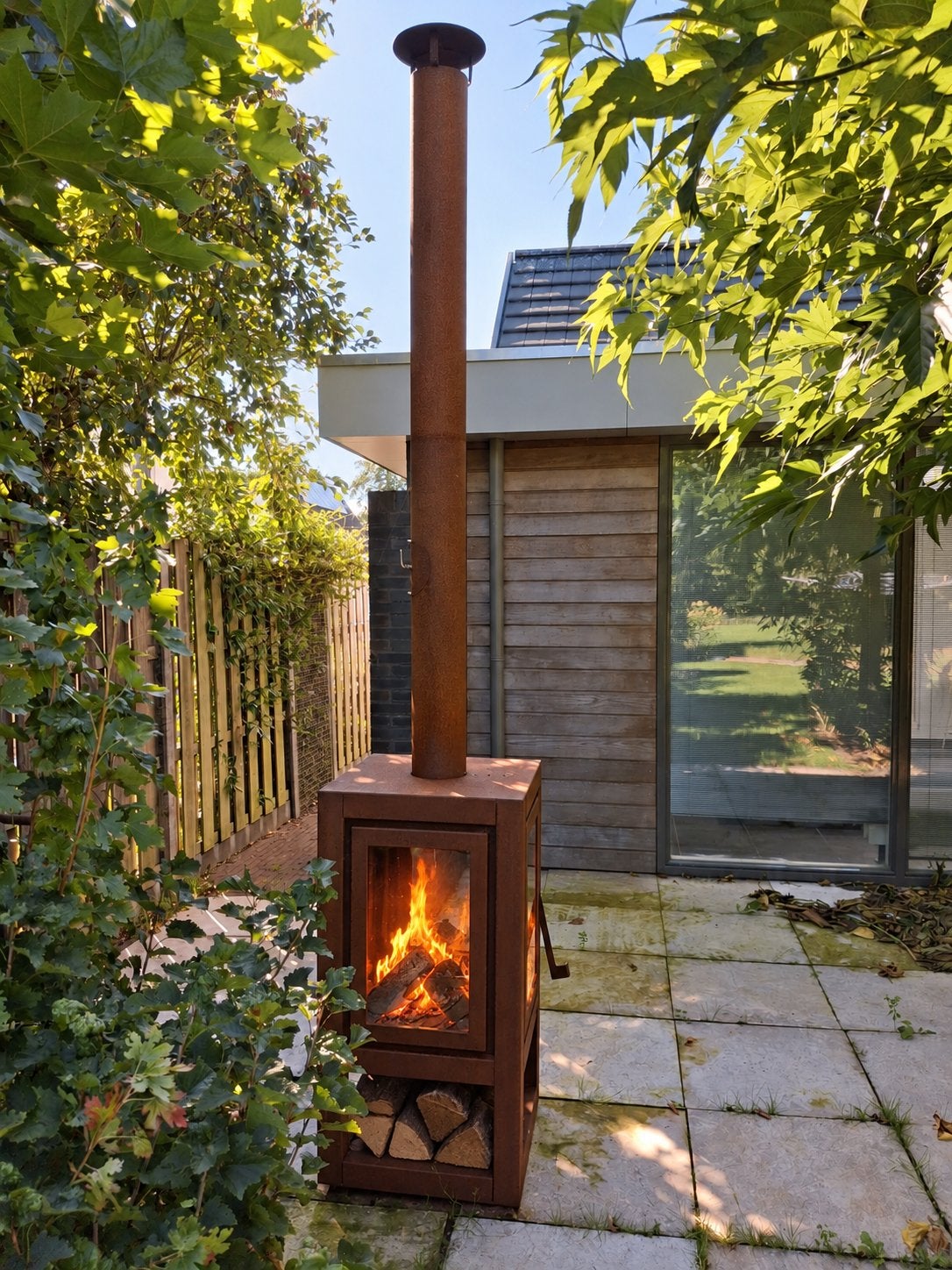 RENY Quaruba XXL Cortenstaal Tuinhaard – 4 Zijden Glas, Tuin en Terras, Ophalen, Zo goed als nieuw