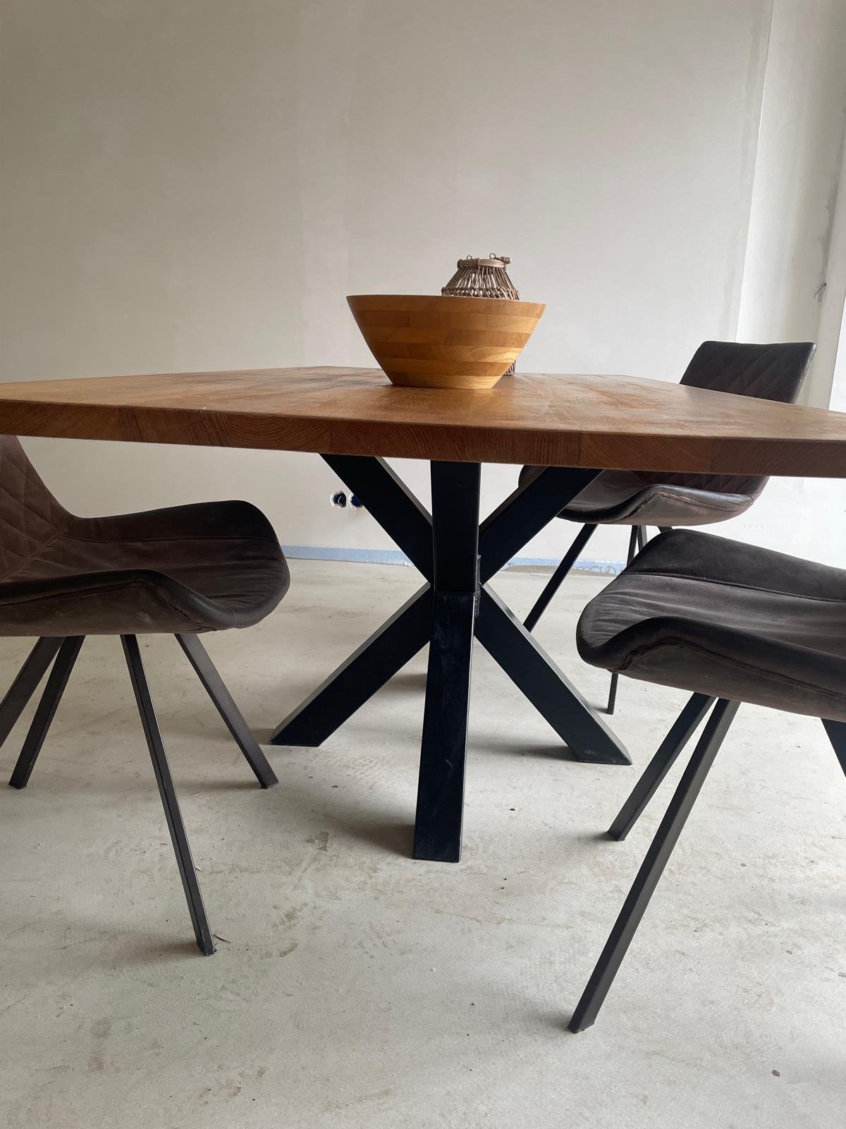Massief eiken tafel met kruispoot, Ophalen, 200 cm of meer, 50 tot 100 cm, Zo goed als nieuw