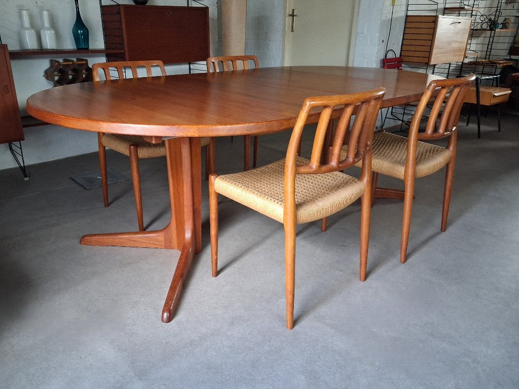 Deense teak retro jaren 60 uitschuifbare eettafel, tafel, Ophalen, Gebruikt, Teakhout, Vijf personen of meer