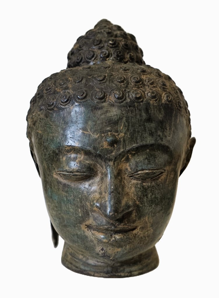 Groot Boeddha hoofd.in bronzen, Ophalen of Verzenden