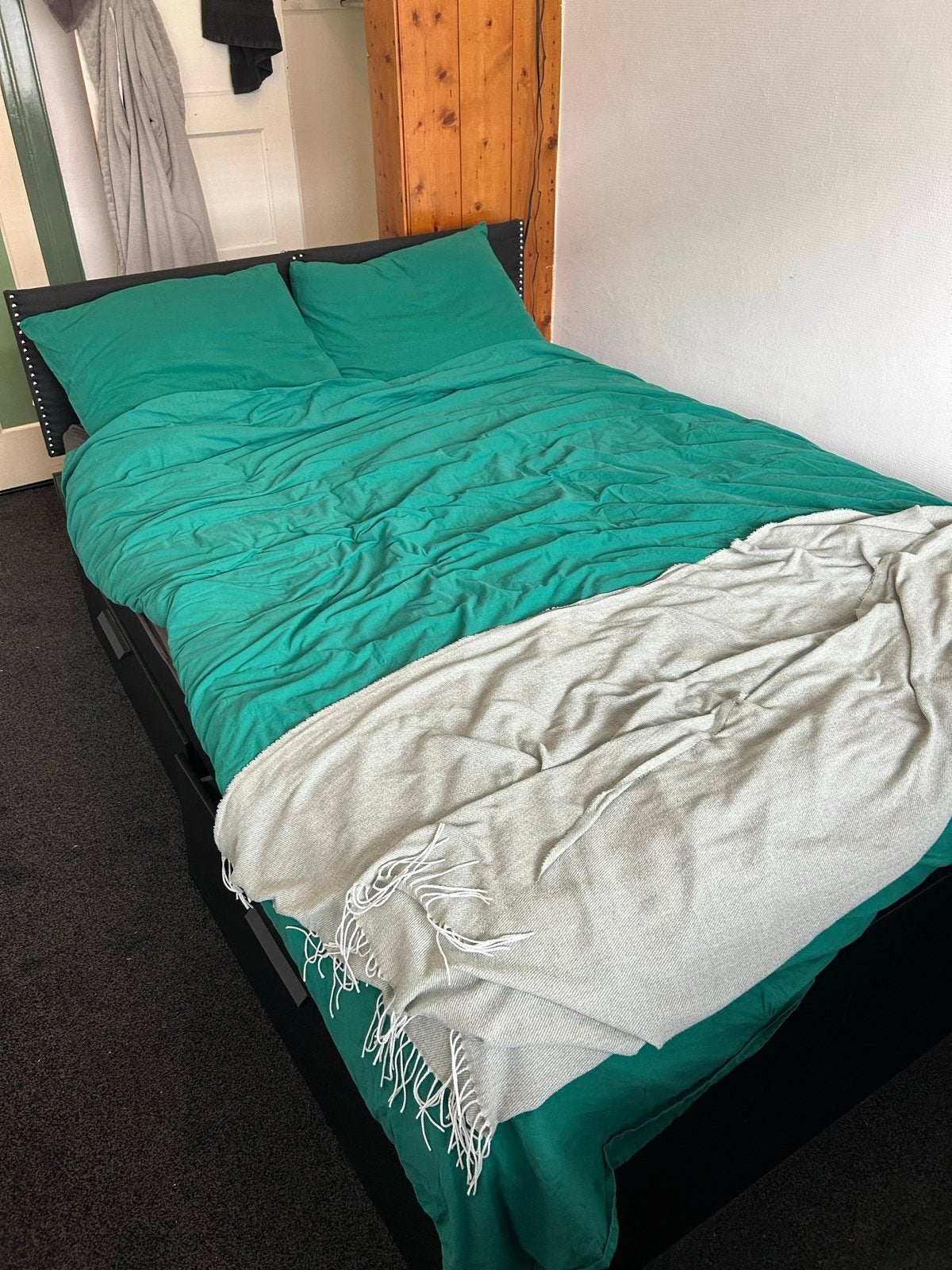 IKEA tweepersoonsbed met lades en lattenbodem, Ophalen, Gebruikt, Zwart, Tweepersoons