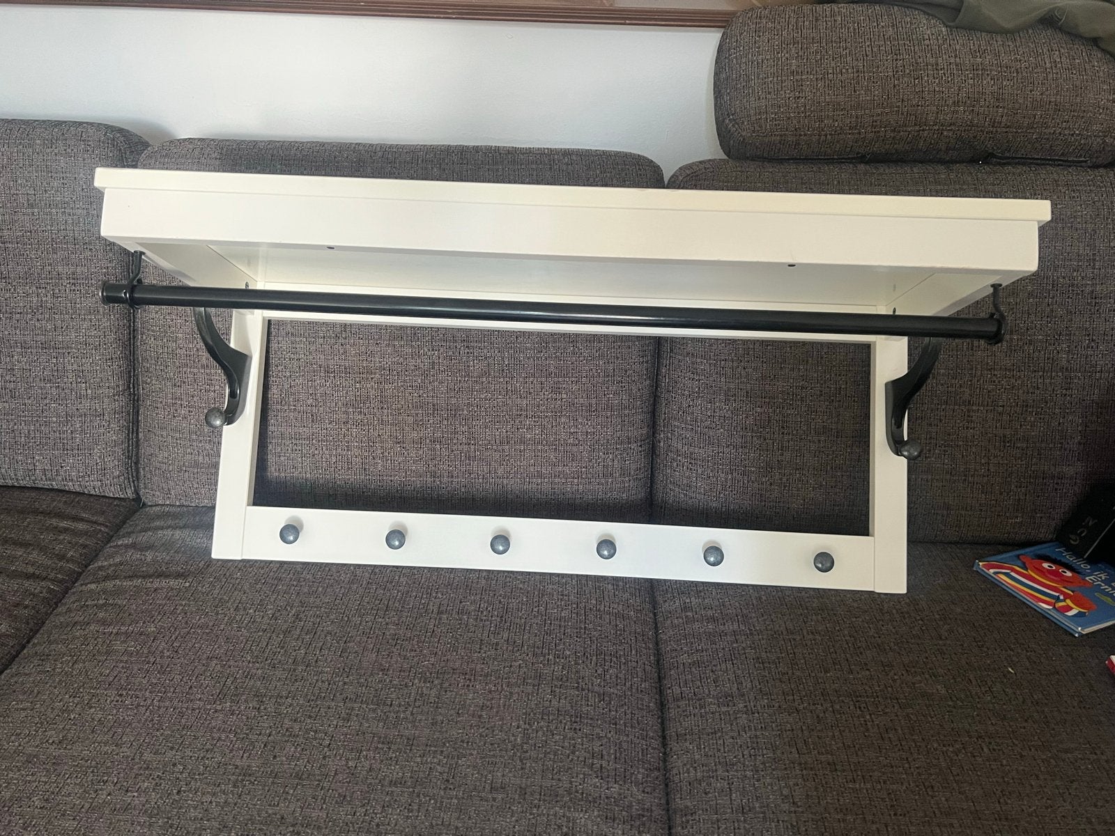 Witte wandkapstok met plank en roede, Wandkapstok, Gebruikt, Ophalen of Verzenden, Minder dan 100 cm