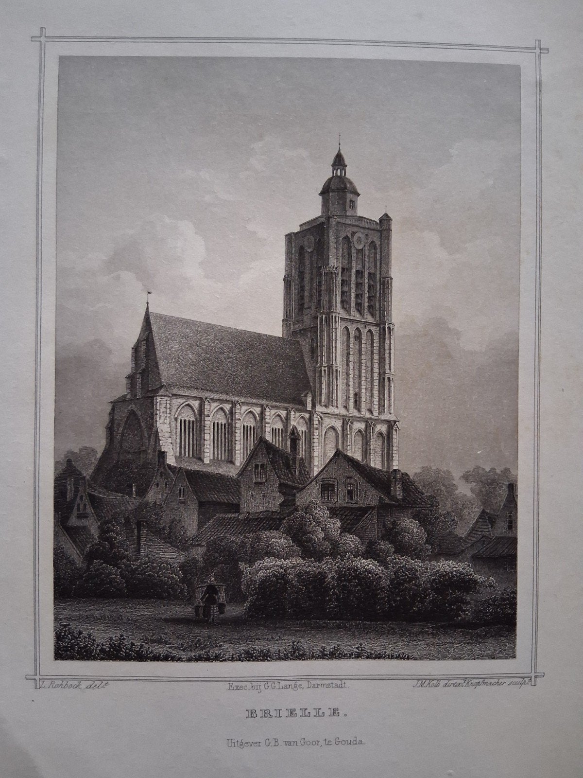 staalgravure Brielle, 1800 - 1899, Stadsgezicht, Ophalen of Verzenden, Origineel