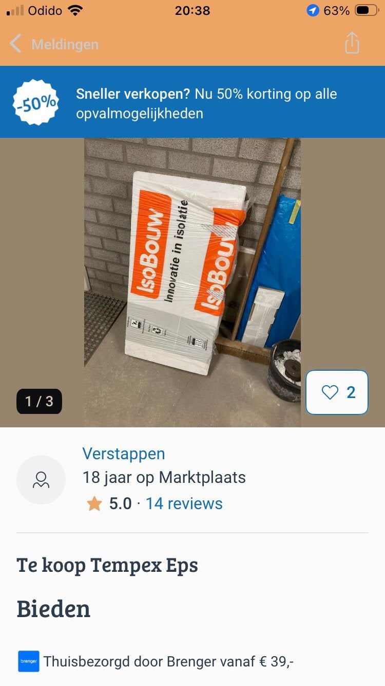 Te koop 4 platen tempex, Ophalen, 4 tot 8 cm, Zo goed als nieuw, 15 m² of meer