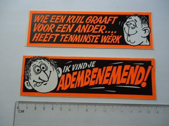 sticker oud Spreuk kermis vintage strip humor pop art retro, Verzenden, Zo goed als nieuw