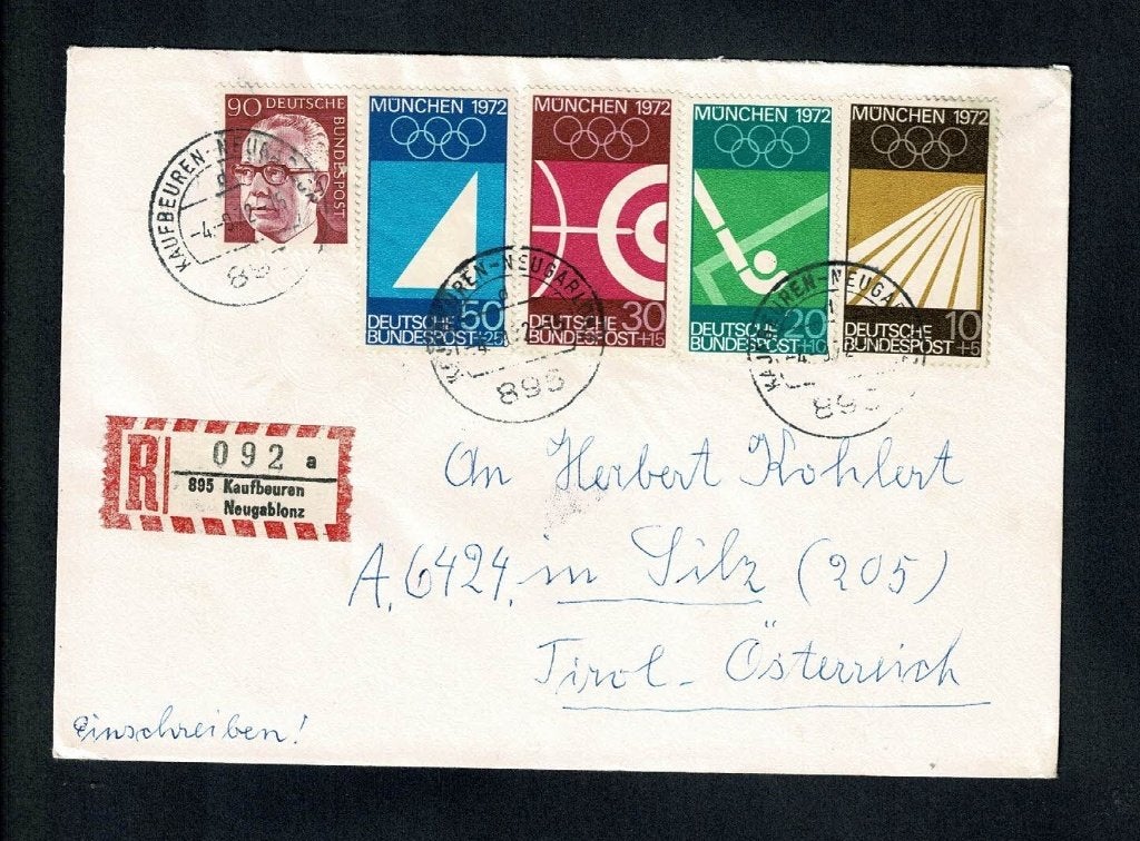 Duitsland : envelop aantekenstrookje - O.S. 1972, Verzenden, Envelop