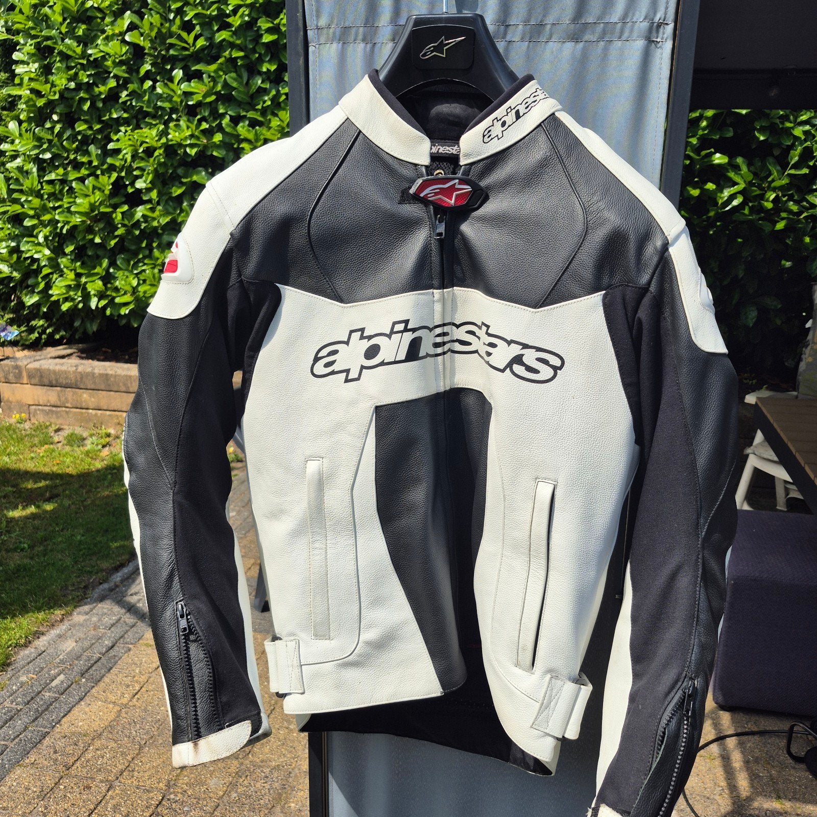 Alpinestars Leren Motorjas Zwart/Wit - Maat 50 (EUR), Motoren, Ophalen of Verzenden, Tweedehands, Jas | leer