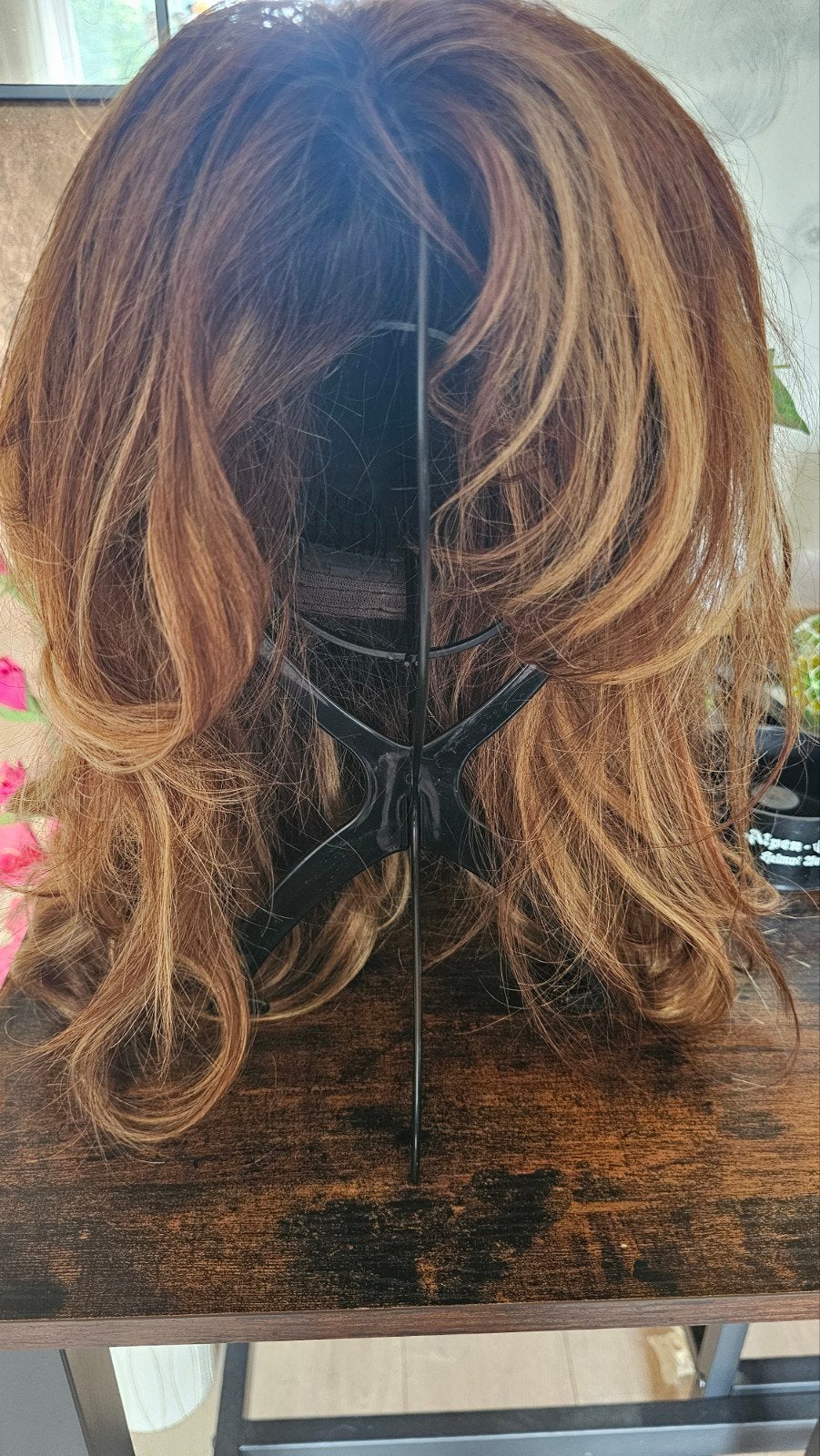 pruik met highlights echt haar, Ophalen of Verzenden, Zo goed als nieuw, Pruik of Haarverlenging