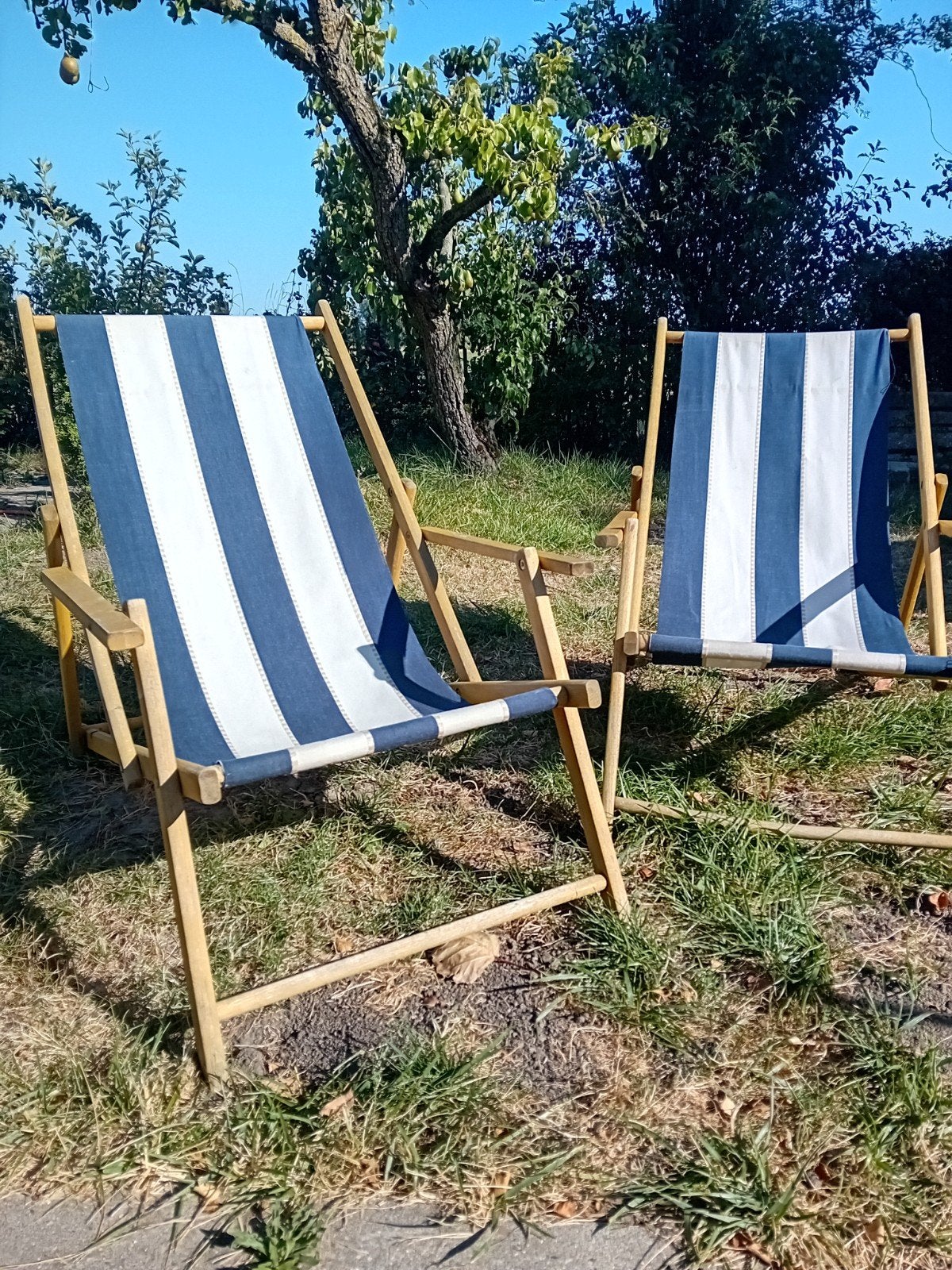 2 Vintage Verstelbare Strandstoelen met Armleuningen, Ophalen of Verzenden, Gebruikt, Hout, Verstelbaar