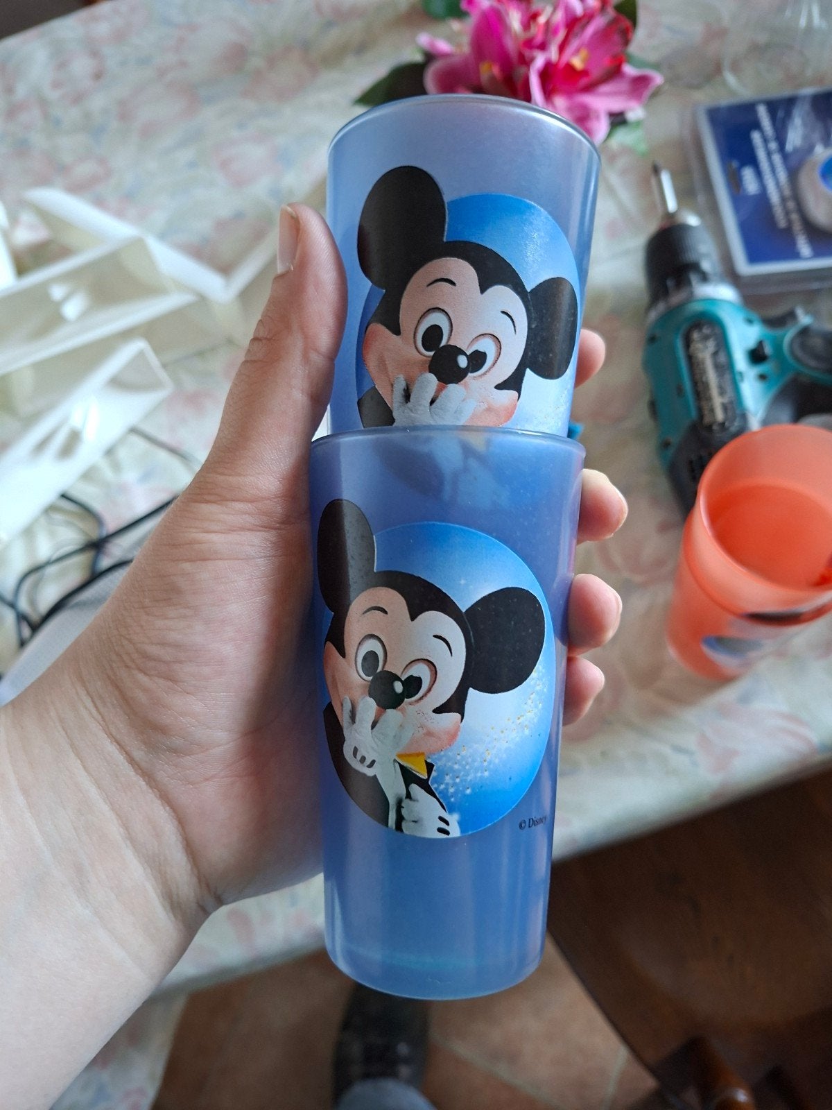 Disney Mickey & Minnie Mouse bekers - 4 stuks, Ophalen of Verzenden, Mickey Mouse, Zo goed als nieuw, Servies