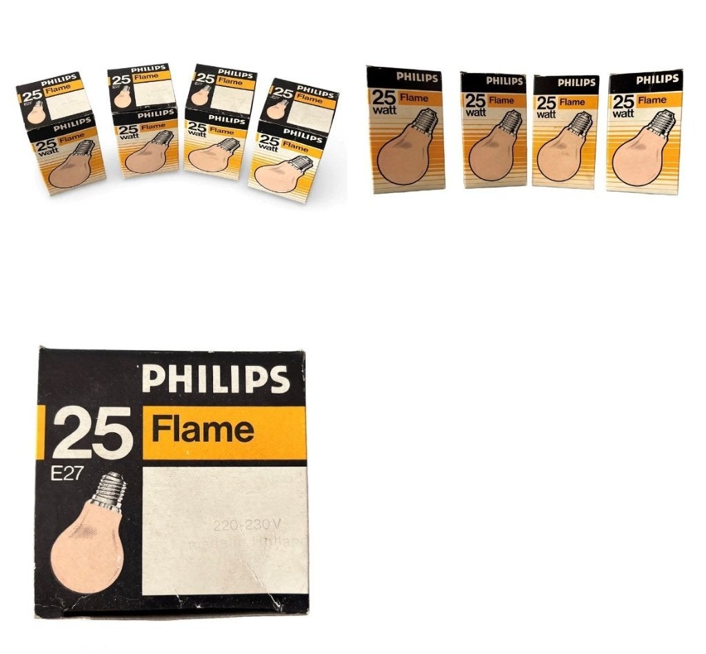 4x Philips 25W Flame E27 - 220-230V - Vintage NOS, Gloeilamp, Overige lichtkleuren, Nieuw, E27 (groot)