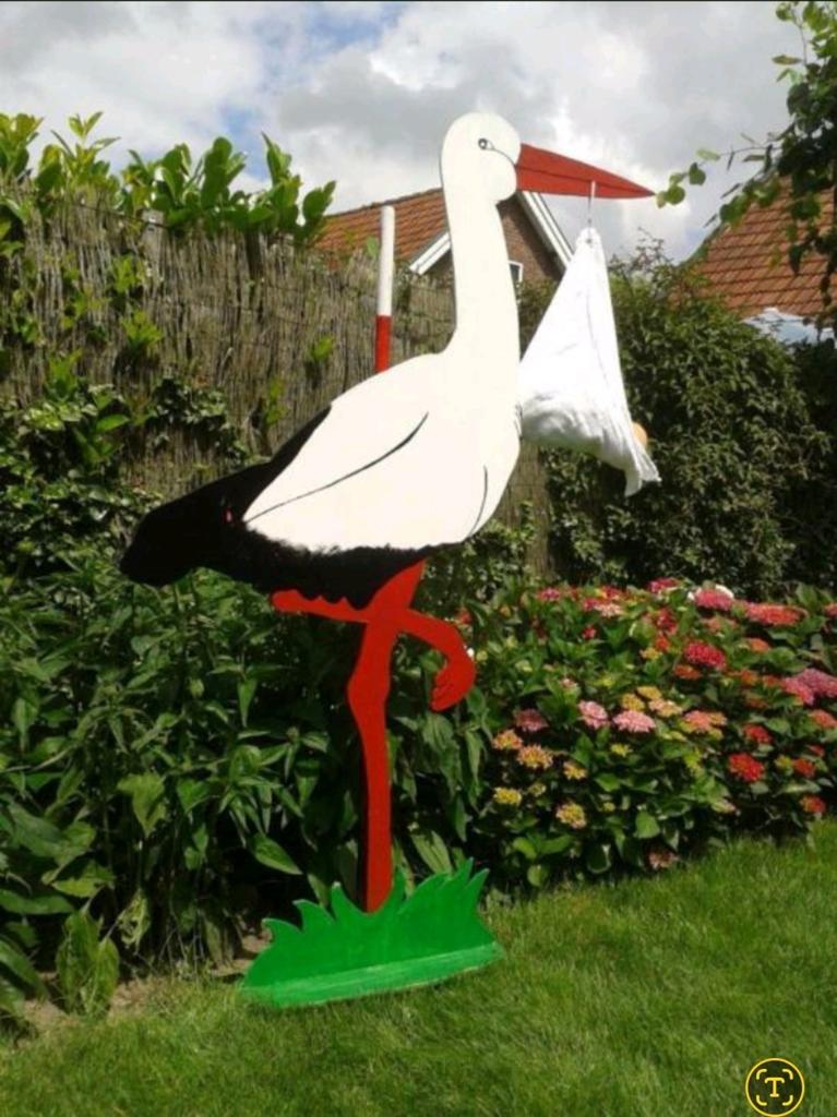 Geboorte ooievaar 170cm hoog met pop in doek, Ophalen