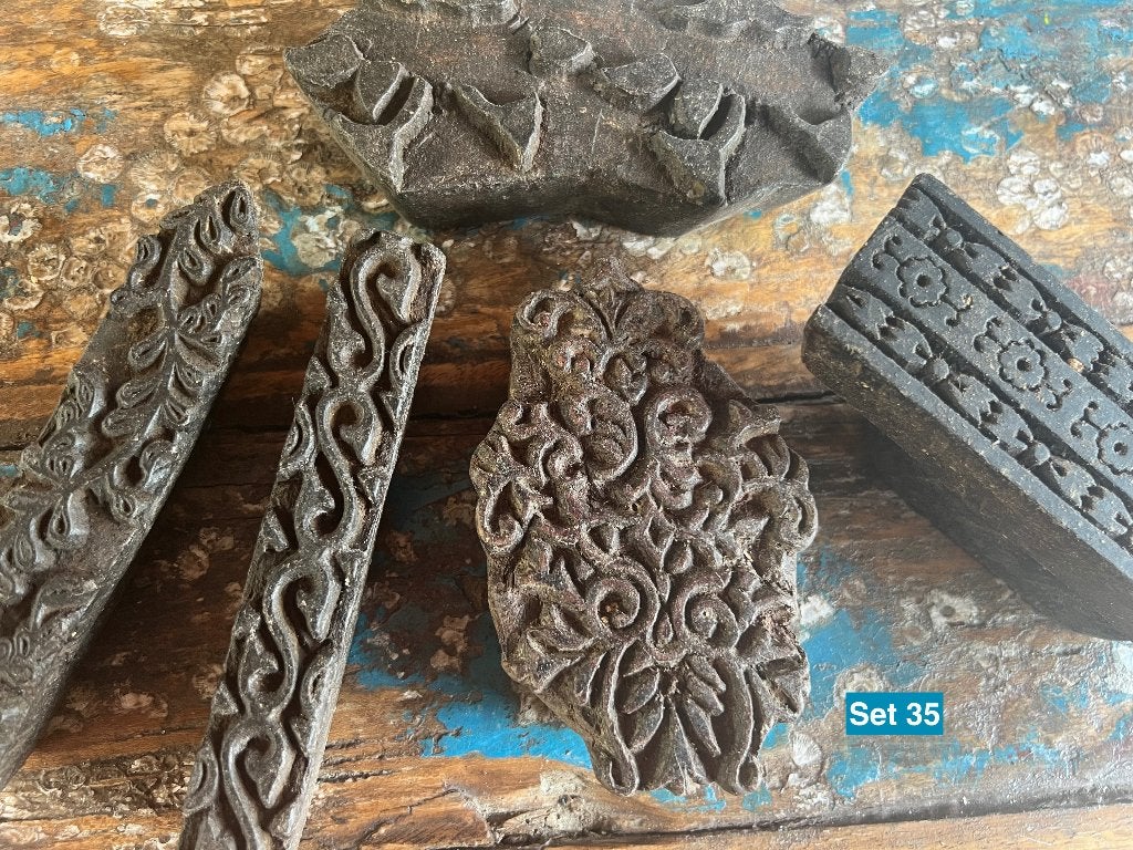 India stempel set van 5 stuks Indiase batik diverse 25-36, Verburgt Vintage, Houten stempel, Nieuw, Ophalen of Verzenden