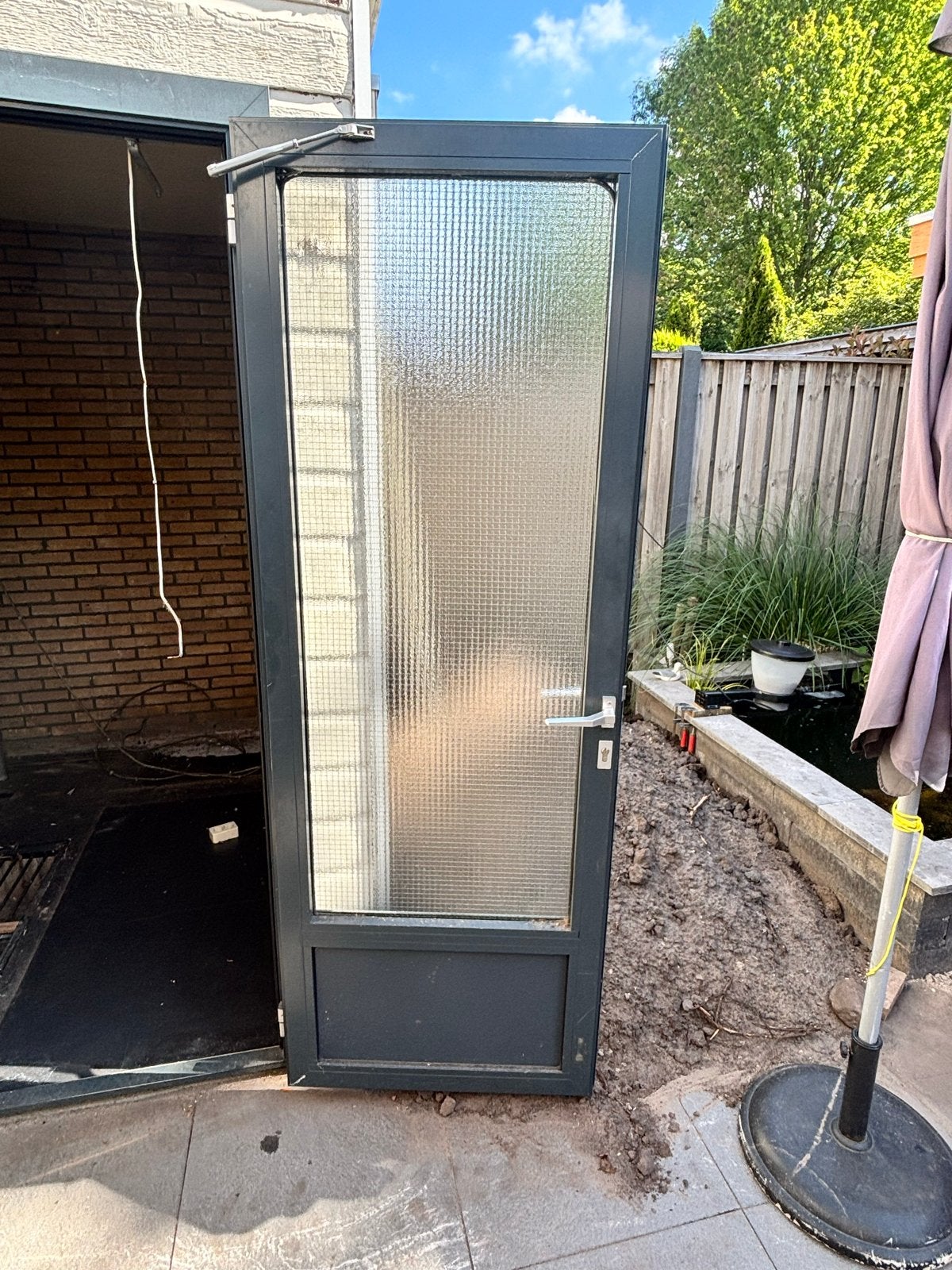 Gebruikte Buitendeur met Glas - Donkergrijs, Ophalen, Gebruikt, 80 tot 100 cm, Buitendeur