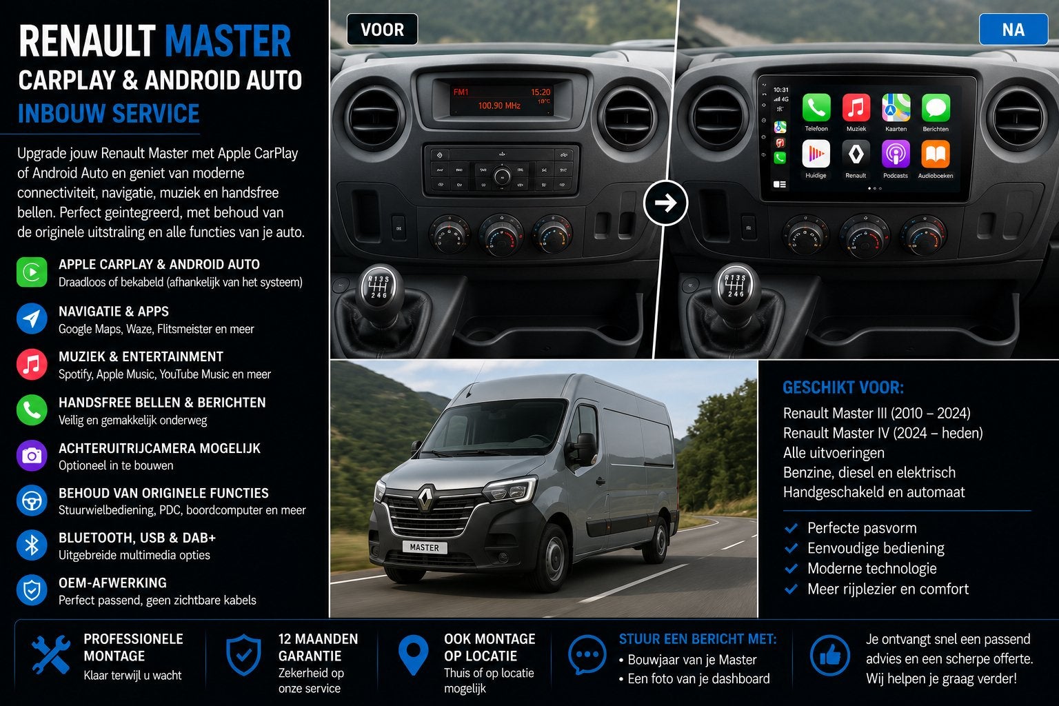 Renault Master CarPlay & Android Auto Inbouw, Auto diversen, Autoradio's, Nieuw, Ophalen