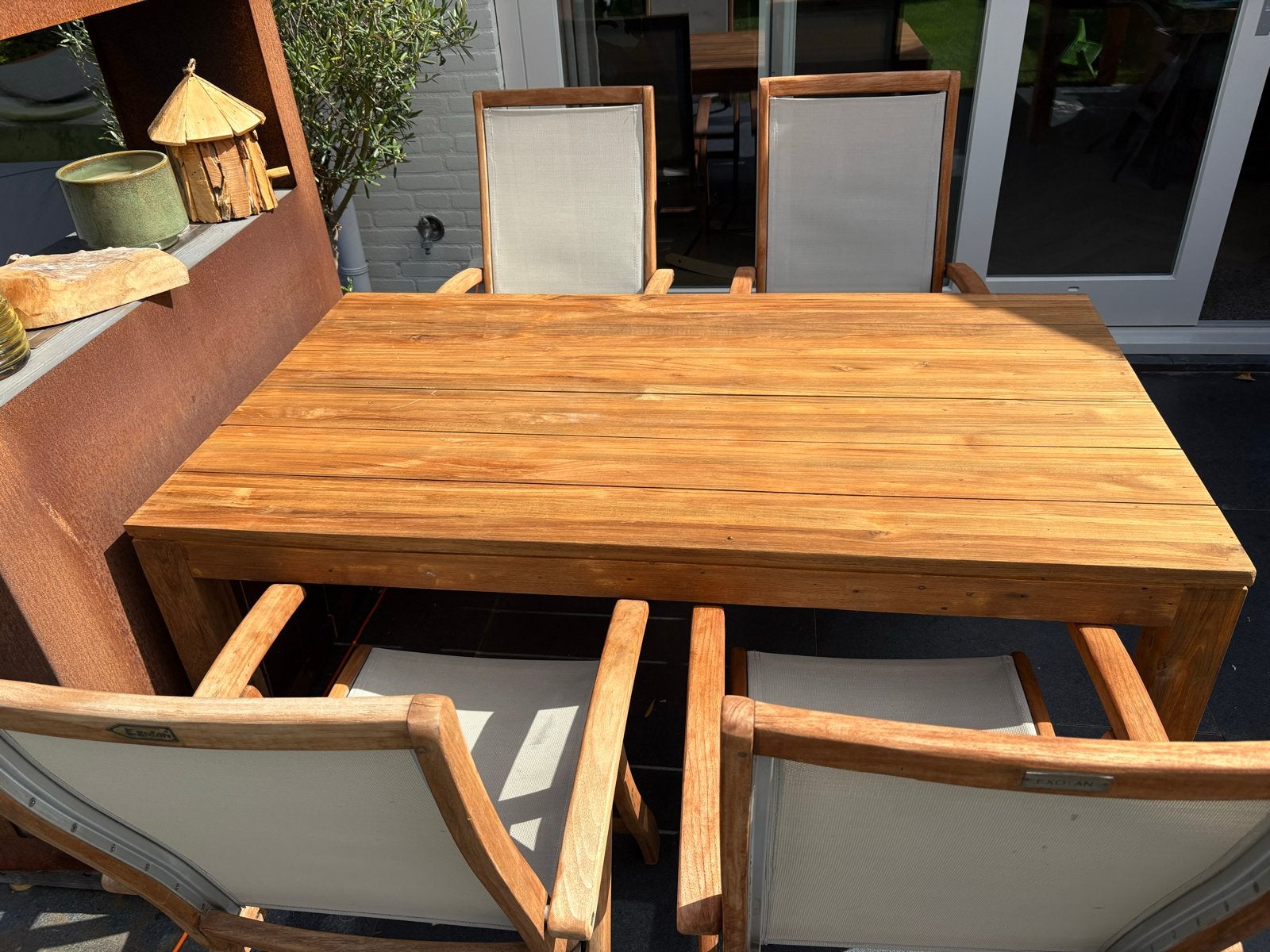 Teakhouten tuintafel 160x90, Ophalen, Gebruikt, Rechthoekig, Teakhout