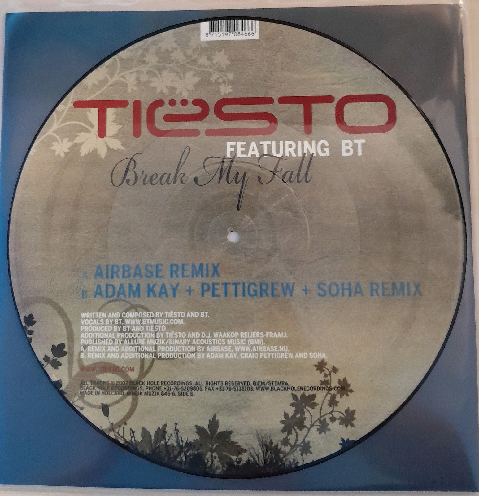 Tiësto - Break my fall - limited edition 12" picture disc, Techno of Trance, Zo goed als nieuw, Picture disc, 12 inch