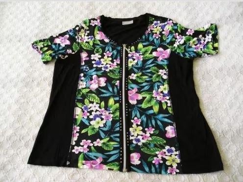 leuk zwart vestje met kleurtjes Canda maat L, Ophalen, Zwart, Maat 42/44 (L), Zo goed als nieuw