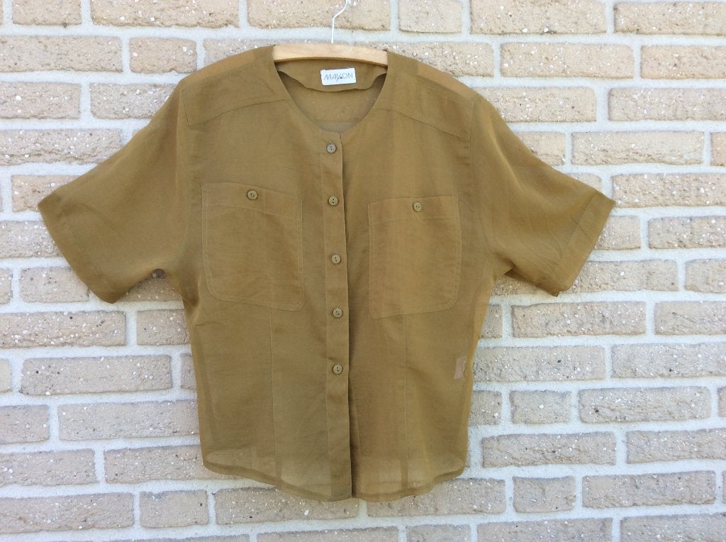 BLOUSE van MAYON Bronskleur transparant korte mouw 40/L, Kleding | Dames, Maat 38/40 (M), Bruin, Verzenden, Nieuw