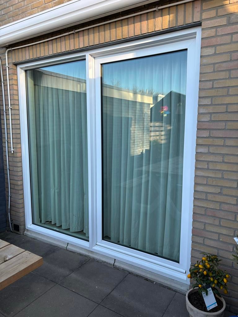 Grote dubbele glazen schuifpui met wit kozijn 2,3x2,2meter, Ophalen, Gevelraam of Ruit, 160 cm of meer, Zo goed als nieuw