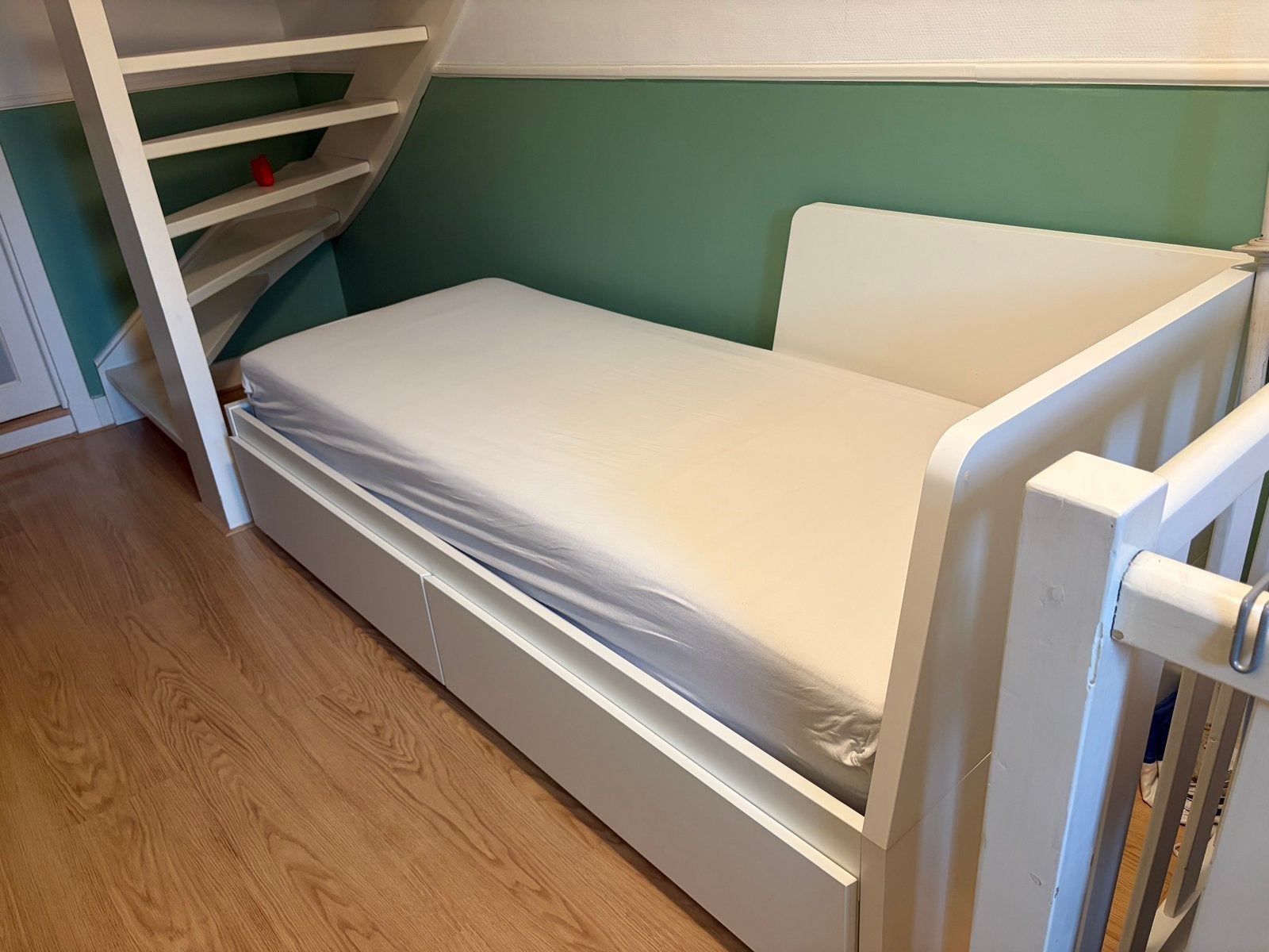 IKEA Flekke uitschuifbaar bed met matras, Ophalen, Wit, Tweepersoons, 80 cm