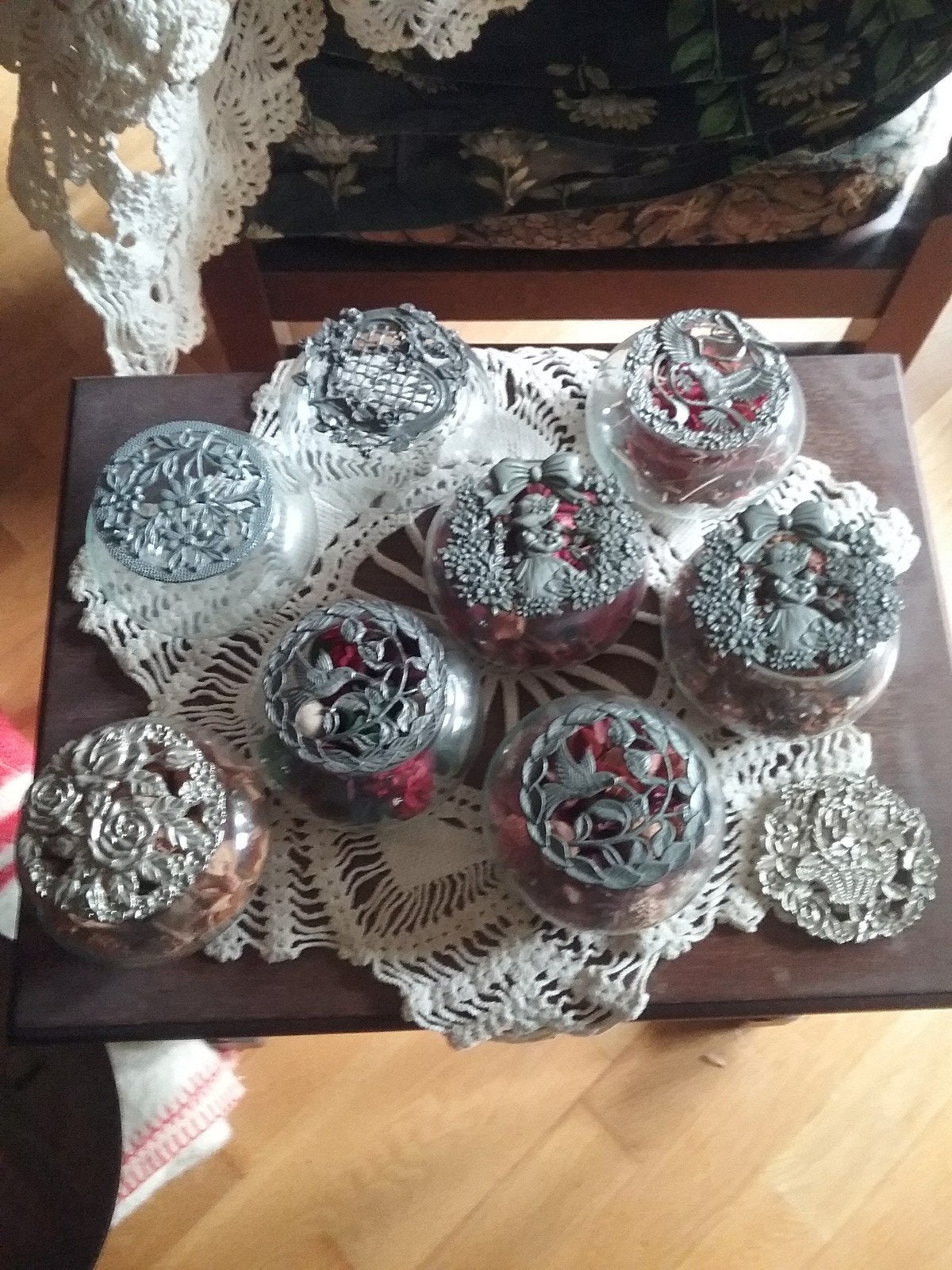 VINTAGE GAVE GLAZEN POTPOURRI HOUDERS MET TINNEN DEKSELTJE, Ophalen of Verzenden