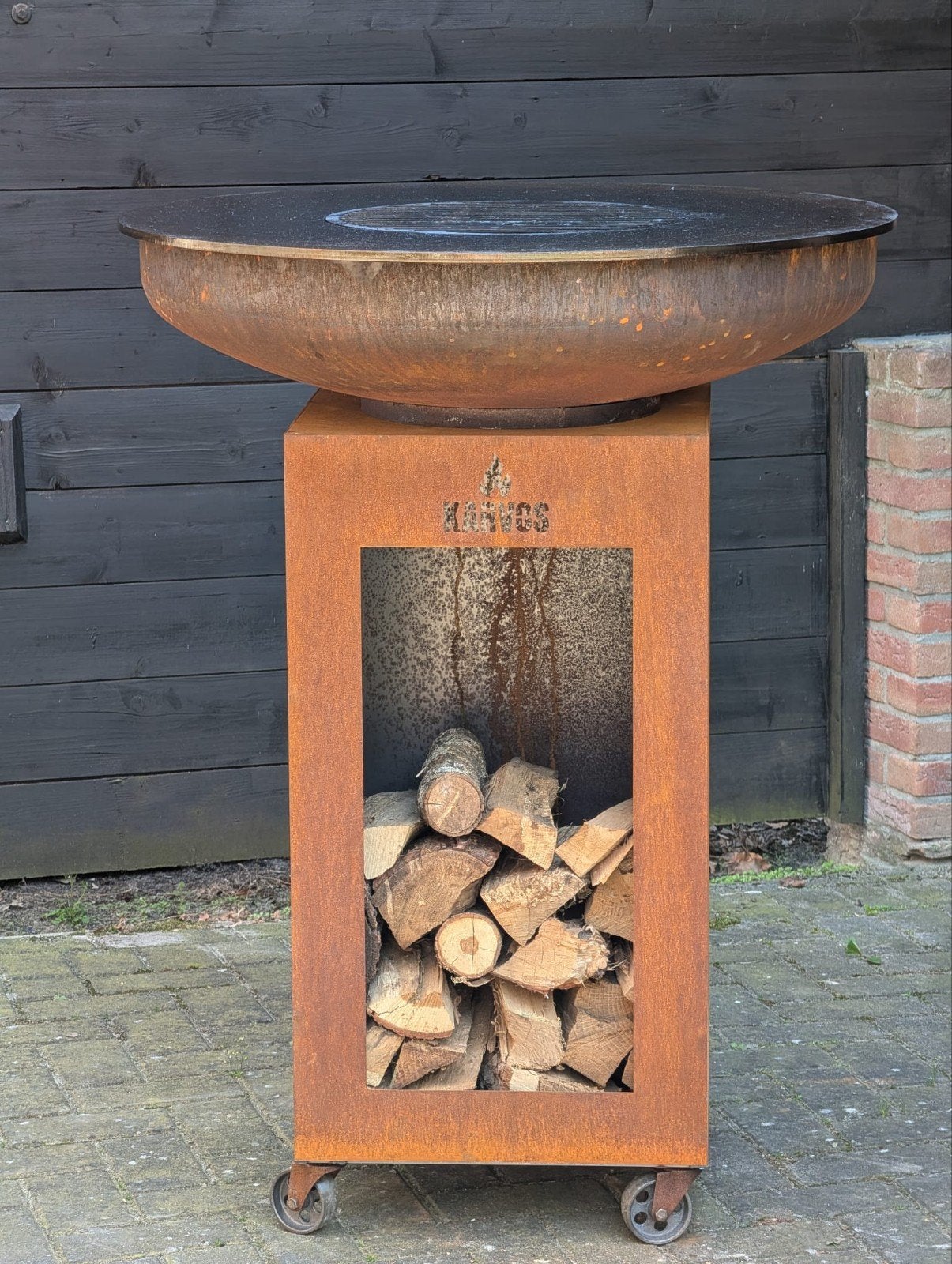 KARVOS bbq plancha van cortenstaal met sokkel op wielen, Tuin en Terras, Ophalen of Verzenden, Nieuw, Met accessoires