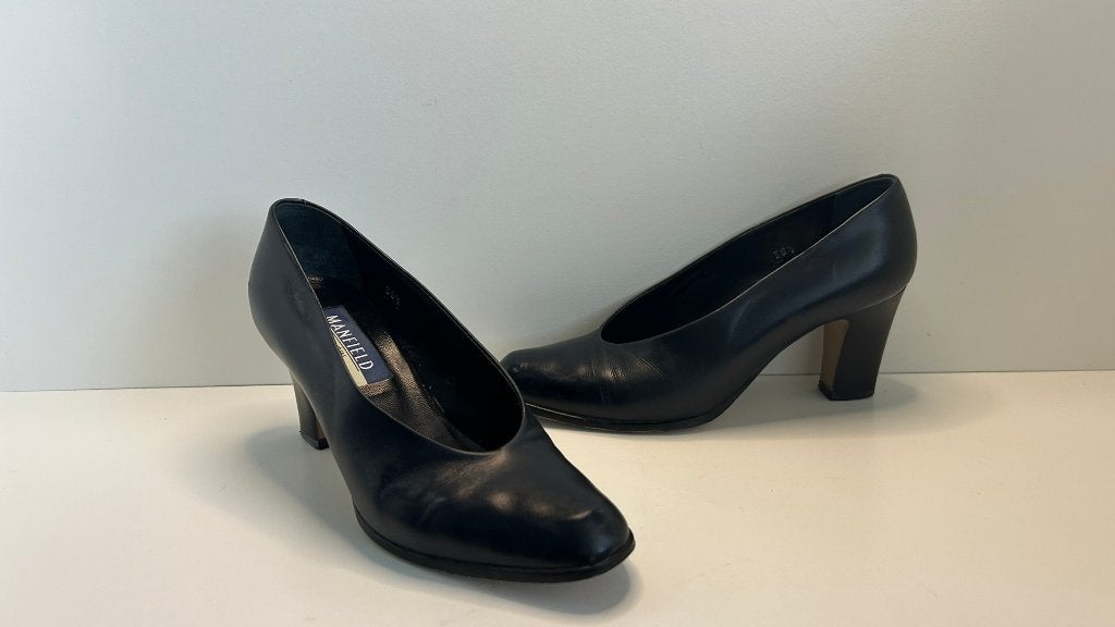 Manfield donkerblauwe leren pumps | maat 38,5 | hak 7 cm, Pumps, Blauw, Ophalen of Verzenden, Manfield