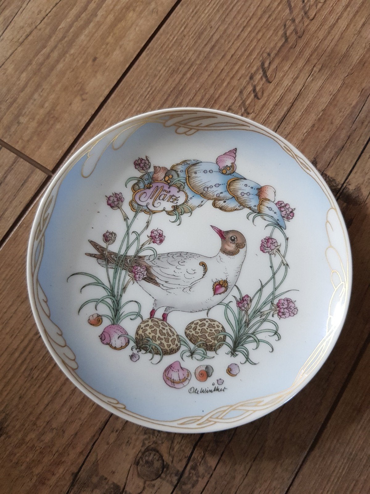 oud bord porselein hutschenreuter germany vogels en bloemen, Ophalen of Verzenden