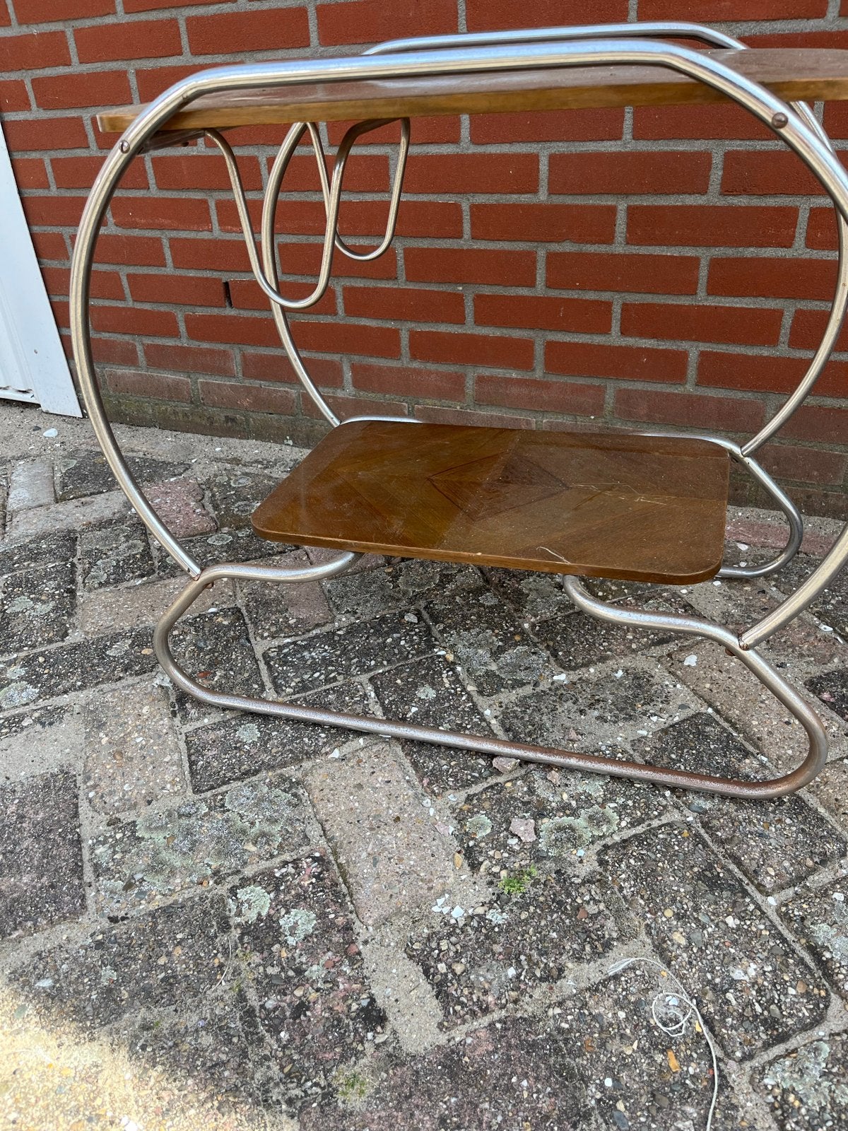 Vintage serveerwagen / theewagen met twee niveaus, Ophalen