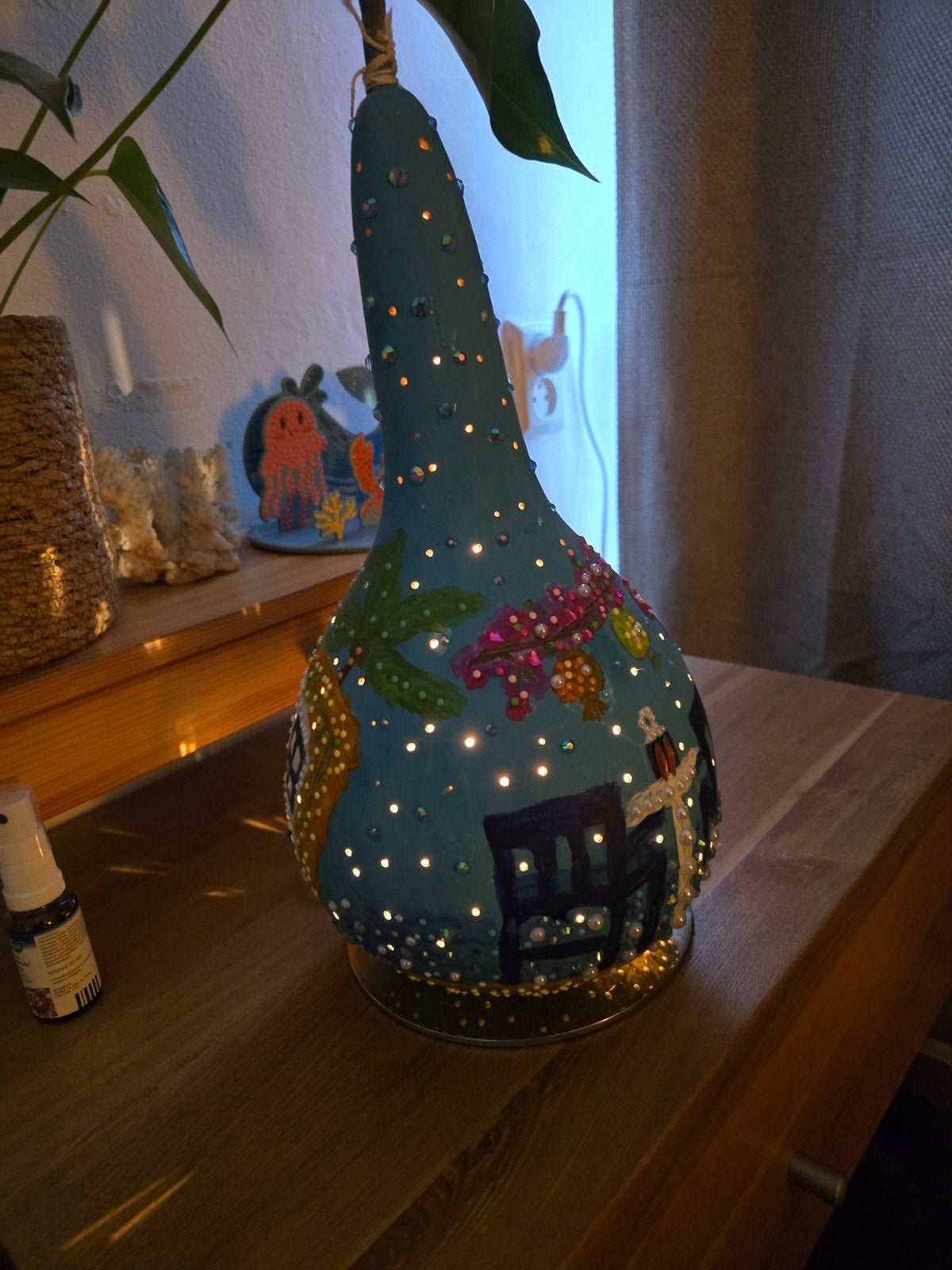oosters lamp handgemaakt kalebas kalebaslamp, Huis en Inrichting, Ophalen of Verzenden, Nieuw, Natuurlijk materiaal, Vintage