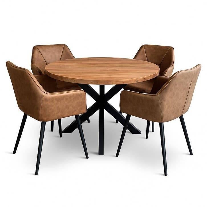 Complete 5-Delige Eethoek van Mango Hout incl. Stoelen, Ophalen of Verzenden, Zo goed als nieuw, 4 tot 6 stoelen