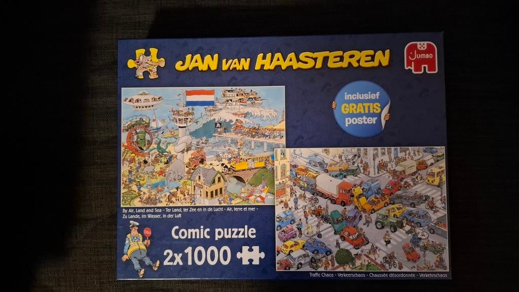 Combidoos Jan van Haasteren. 2 x 1000 stukjes, Hobby en Vrije tijd, Denksport en Puzzels, Ophalen of Verzenden, 500 t/m 1500 stukjes