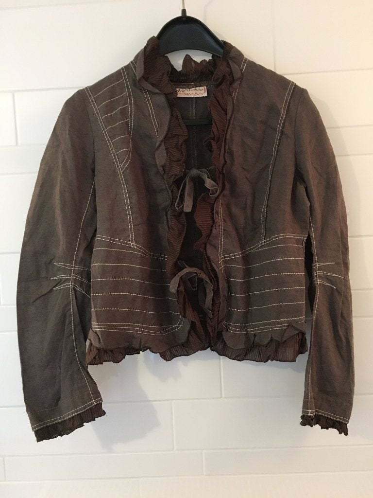 Motys Collection linnen vestje / jasje mt. L (40), Kleding | Dames, Jasjes, Kostuums en Pakken, Bruin, Motys, Maat 42/44 (L), Ophalen of Verzenden