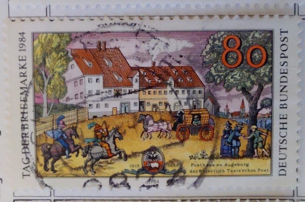 1984 Tag der Briefmarke Posthuis van Augsburg, Verzenden, BRD, Gestempeld