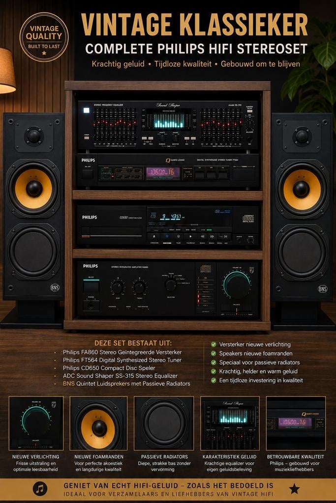 Vintage Philips / BNS HiFi stereoset uit 1987 – 1e eigenaar, Audio, Tv en Foto, Ophalen, Philips