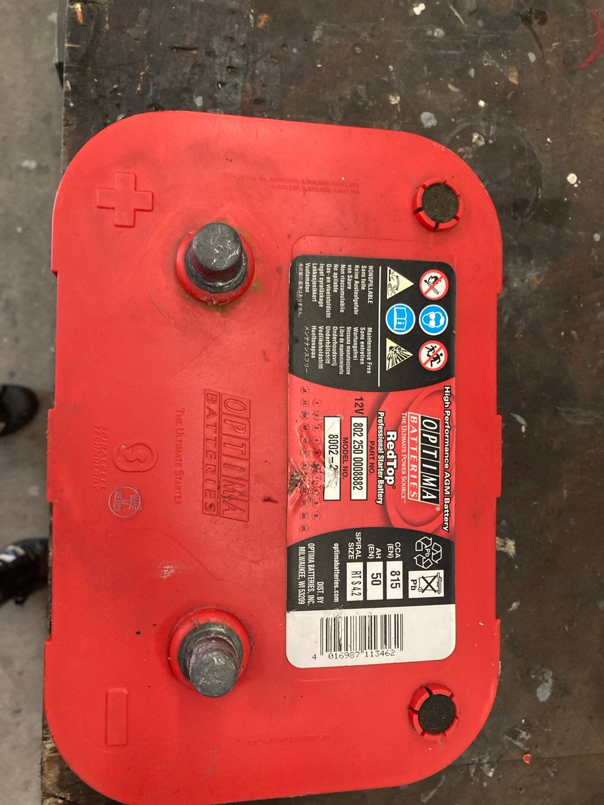 Optima RedTop 8002-250 Startaccu 12V 50Ah 815CCA, Ophalen, Gebruikt, Universele onderdelen