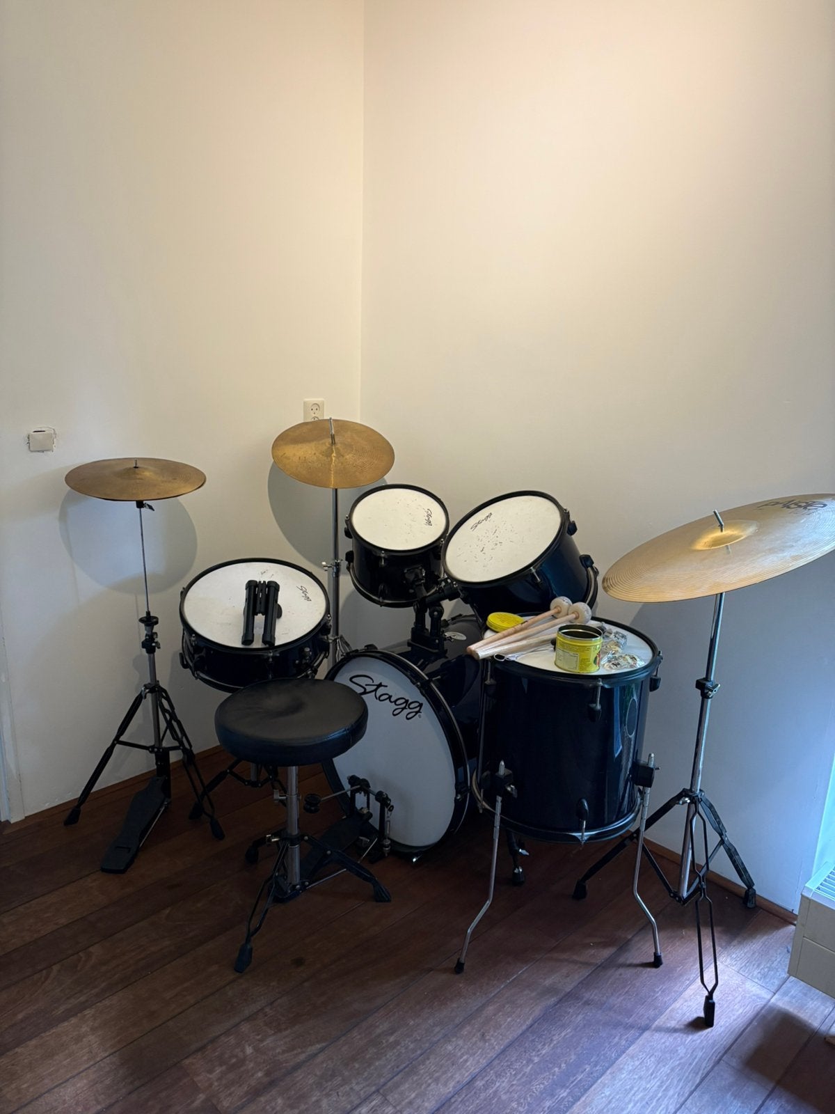 Drumstel Stagg met extra bekkens, Muziek en Instrumenten, Ophalen, Gebruikt, Overige merken