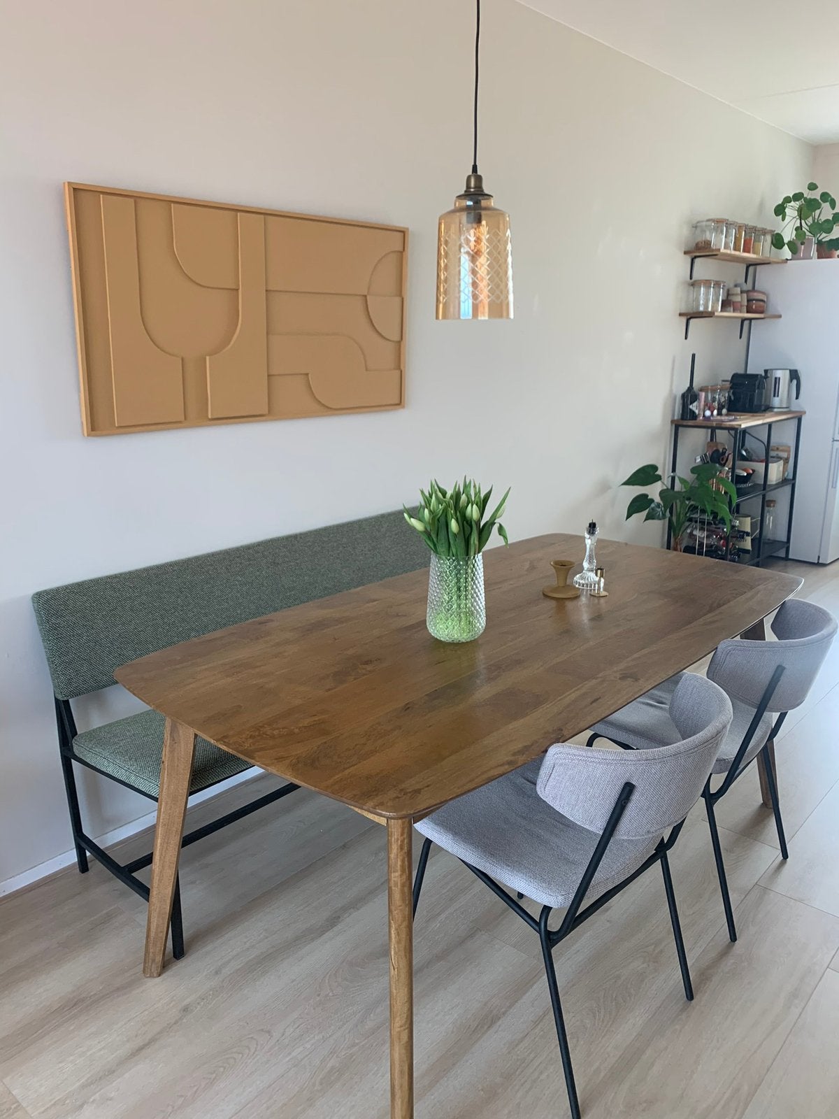 Eetkamerbank (Nous Living) + 2 eetkamerstoelen (By-Boo), Huis en Inrichting, Ophalen, Twee, Overige kleuren, Zo goed als nieuw
