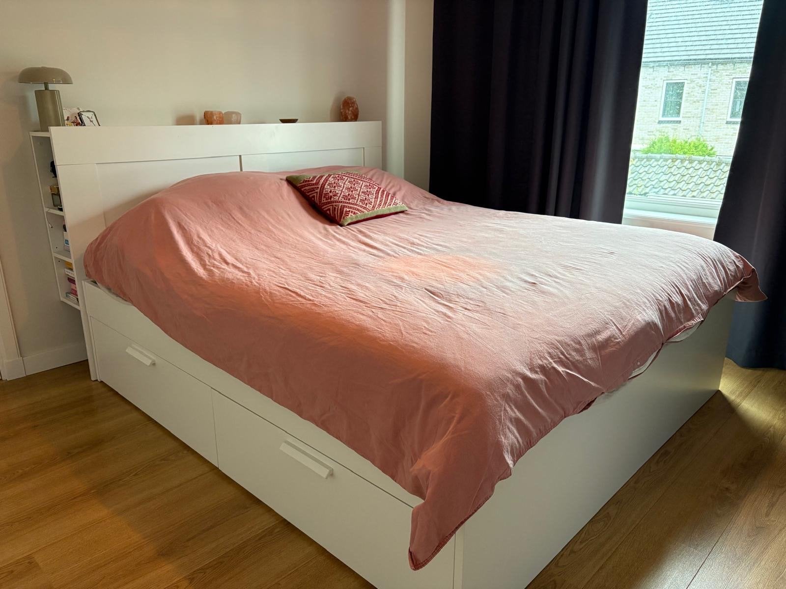 IKEA Brimnes bed 180x200 met hoofdeinde en opbergvakken, Ophalen, Gebruikt, Wit, Tweepersoons