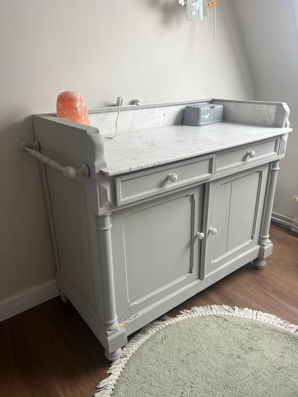 Grijze Commode en Ledikant Set - Vintage Stijl, Ophalen, Gebruikt, Ledikant
