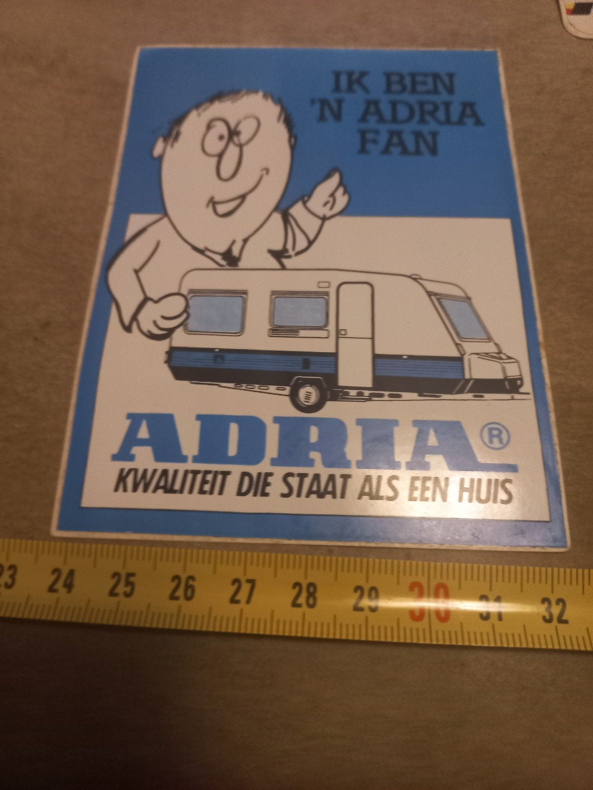 Vintage Adria Caravan Sticker - 'Ik ben 'n Adria Fan', Ophalen of Verzenden
